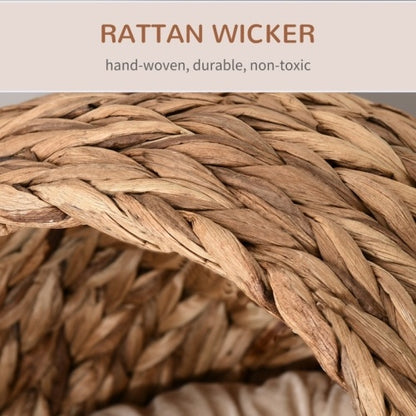 PawHut Wicker Cat Bed, Raised Rattan Cat Basket With Cylindrical Base, Soft Washable Cushion, 50 X 42 X 60 Cm - Brown